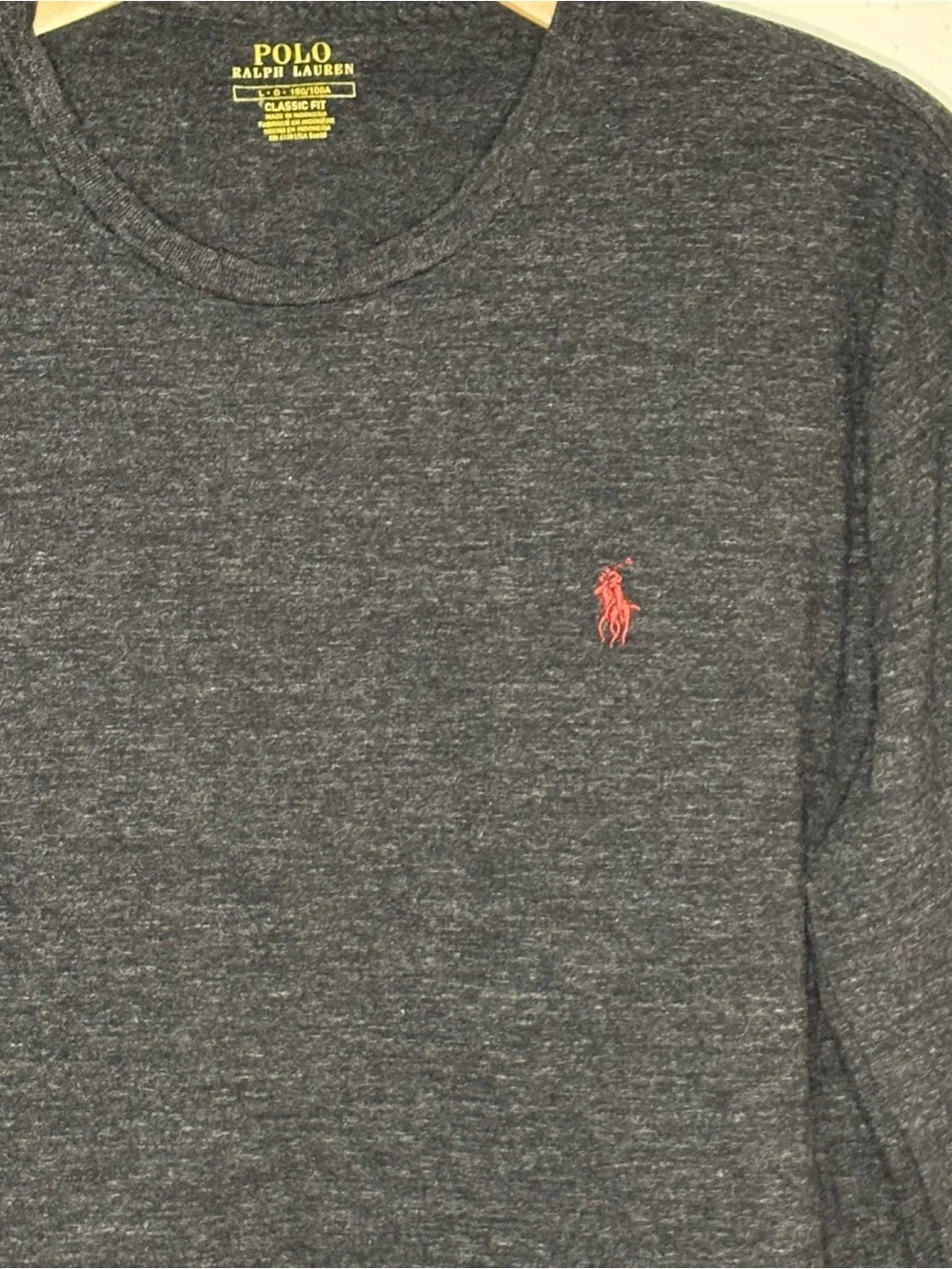 Polo Ralph Lauren Shirt Mens L Black Heather Long Sleeve Classic Fit Tee